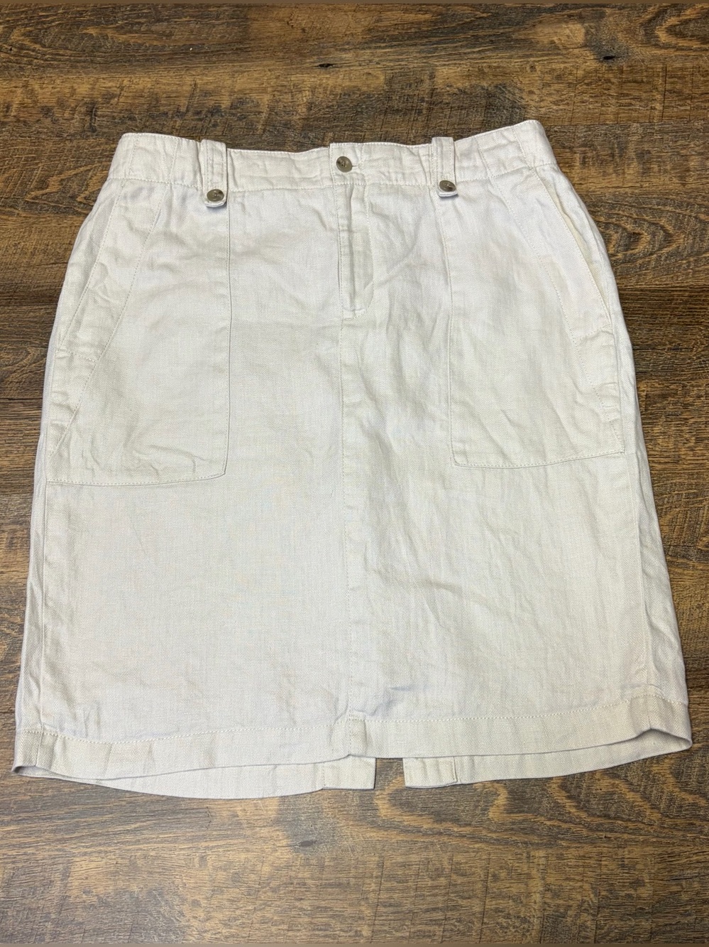 J.CREW Linen Cargo Pencil Skirt Womens 10 Cream Knee Length Office Casual